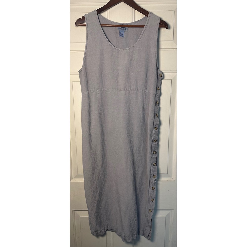 Cambridge Dry Goods Company Linen‎ Blend Button Side Midi Dress Light Purple L